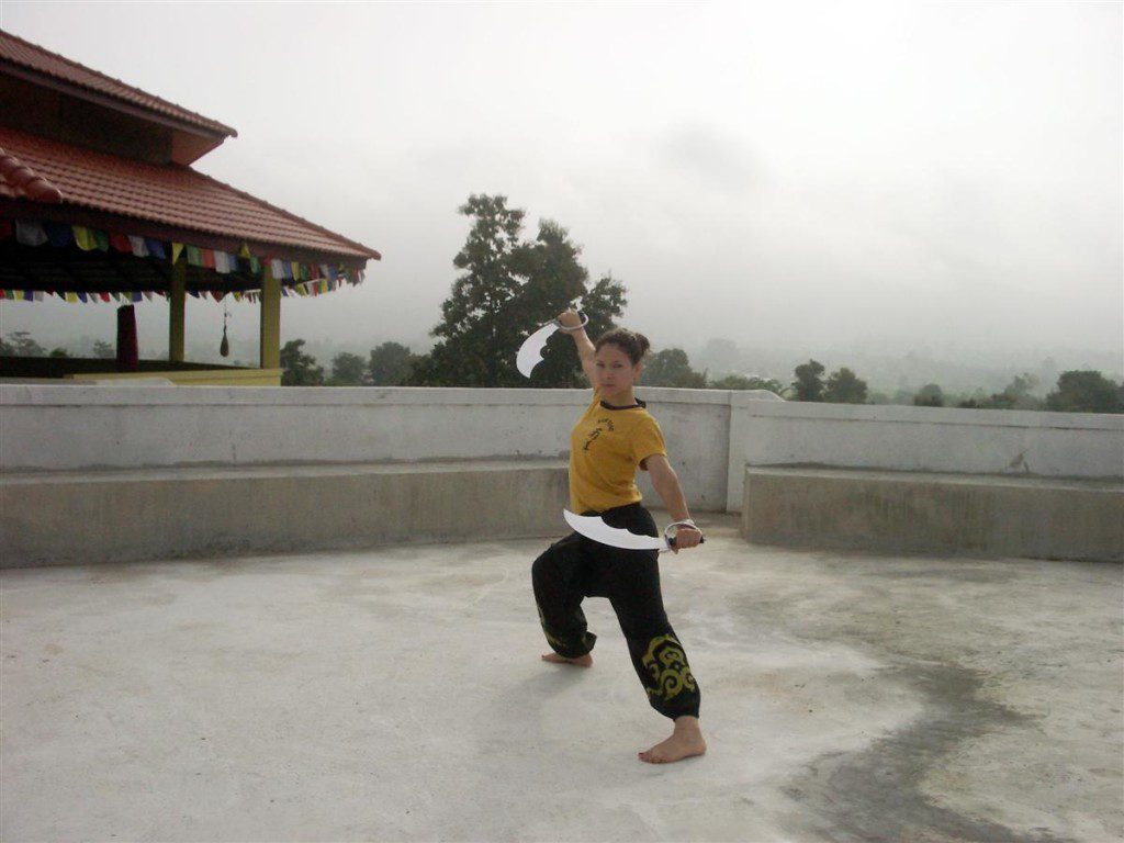 shaoling kung fu student with swords