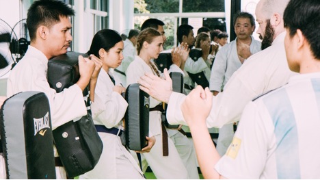 training with pads at the karatedo Federation