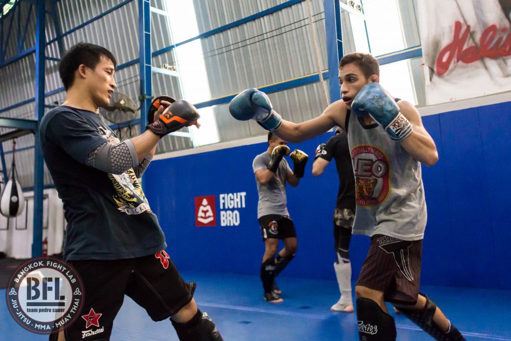 Muay Thai students training at bangkok fight lab