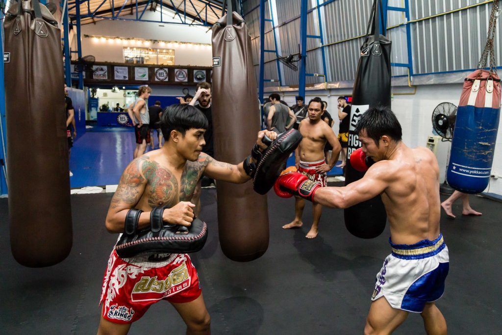 muay thai pad work at bangkok fight lab