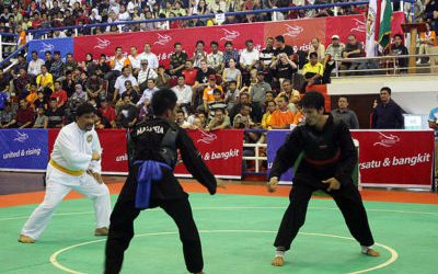 two fighters at pencak silat match