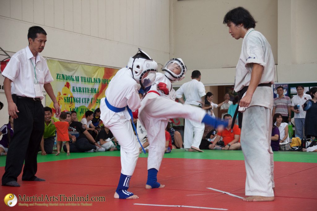 ending of a circular kick in karate competition