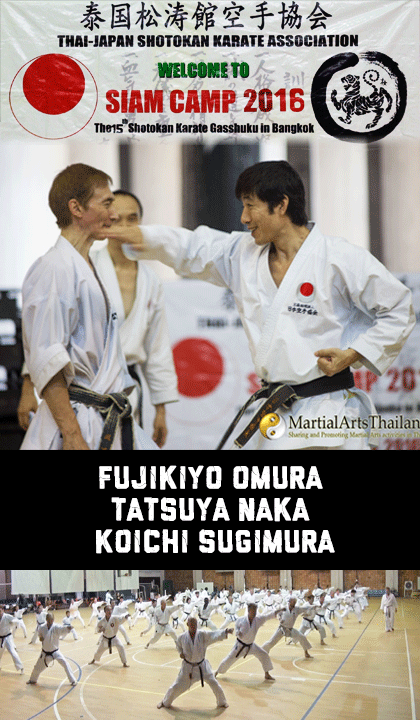 thumbnail for karate siam camp 2016 with Tatsuya Naka Sensei demonstrating a move and gym full of students