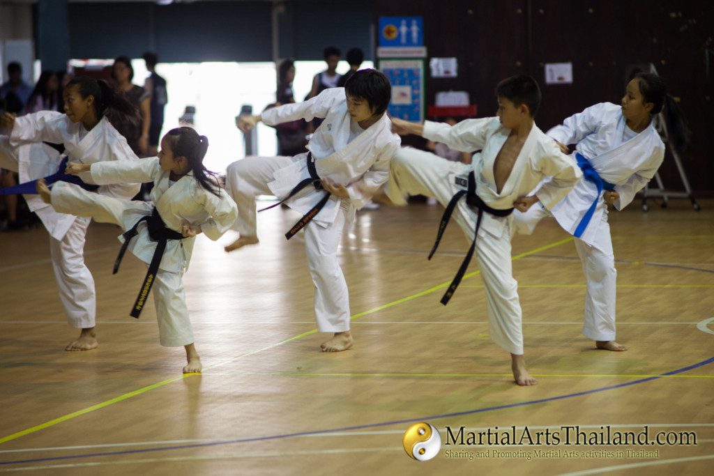 students kicking during kata at siam camp 2016