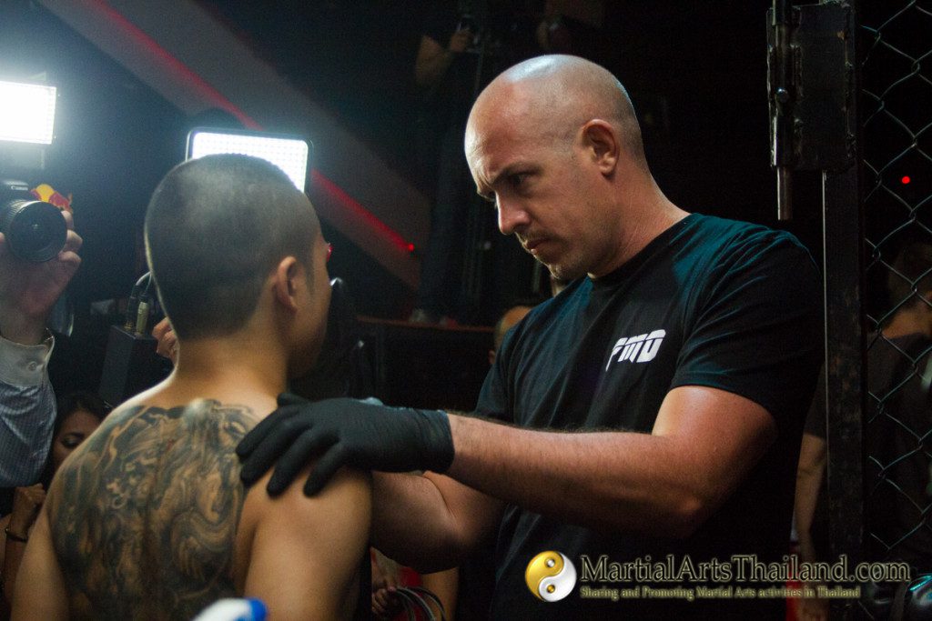 olivier coste check fighter before he enters the mma cage at Full Metal Dojo 10 To Live and Die in Bangkok