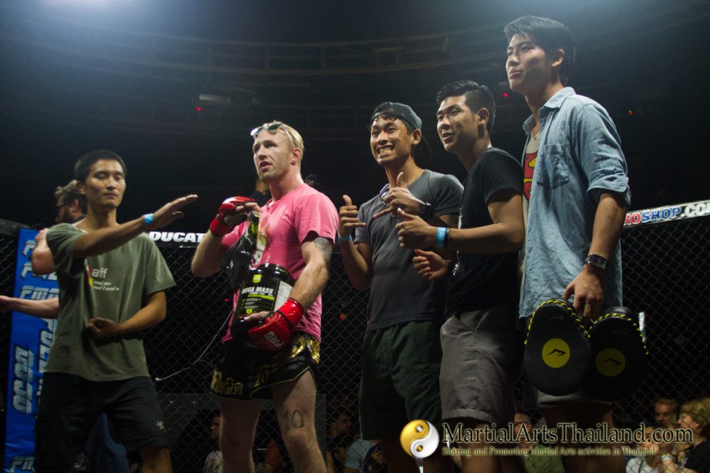 tommy hayden after winning in the cage at Full Metal Dojo 10 To Live and Die in Bangkok