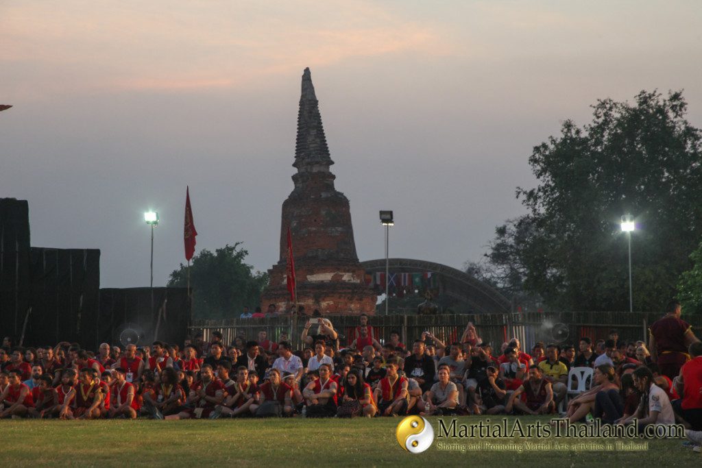 group photo with students in front of ayutthaya temple at the 12th Wai Kru Muay Thai Ceremony 2016