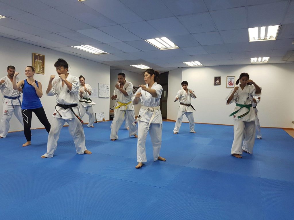 Karate students during class