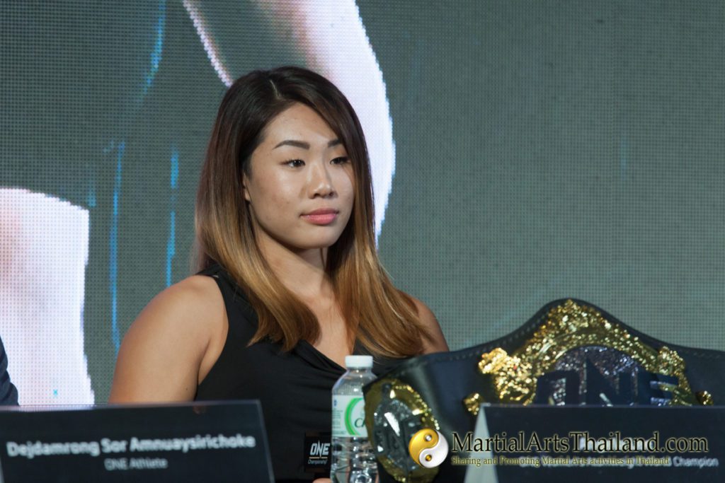 angela lee at press conference for ONE warrior kingdom 2017