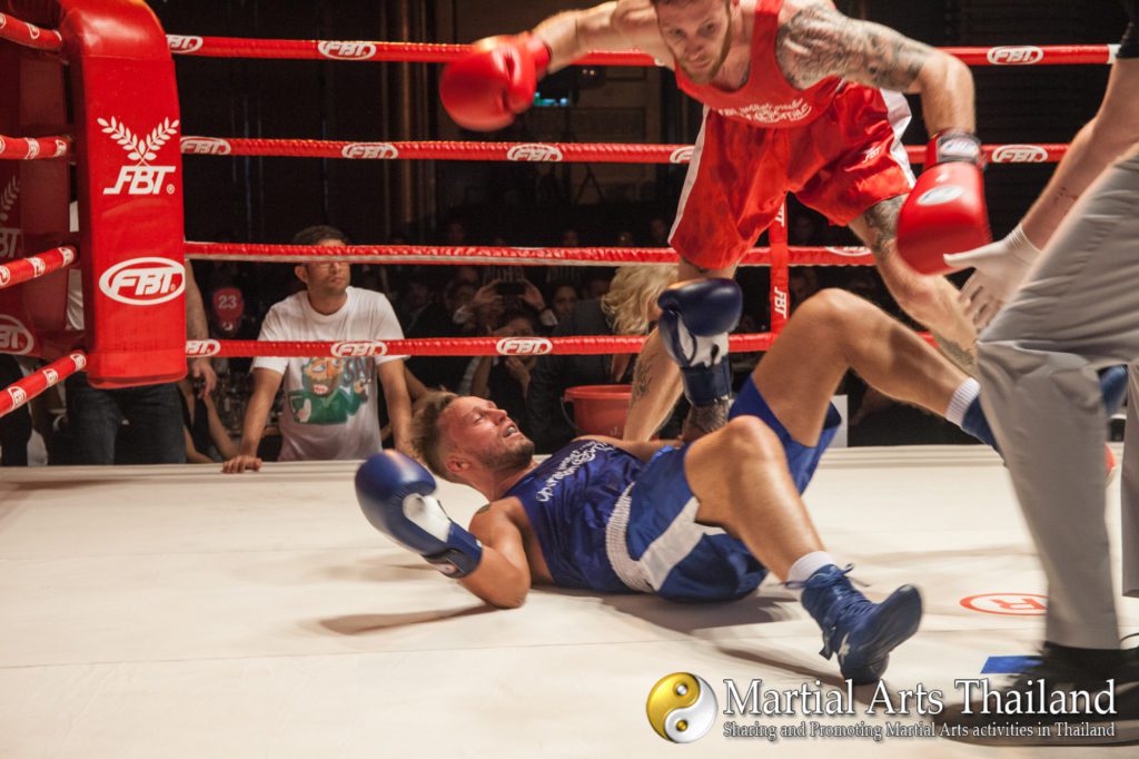 TJ Chang on the floor during fight  at Operation Smile Fight Night 2018
