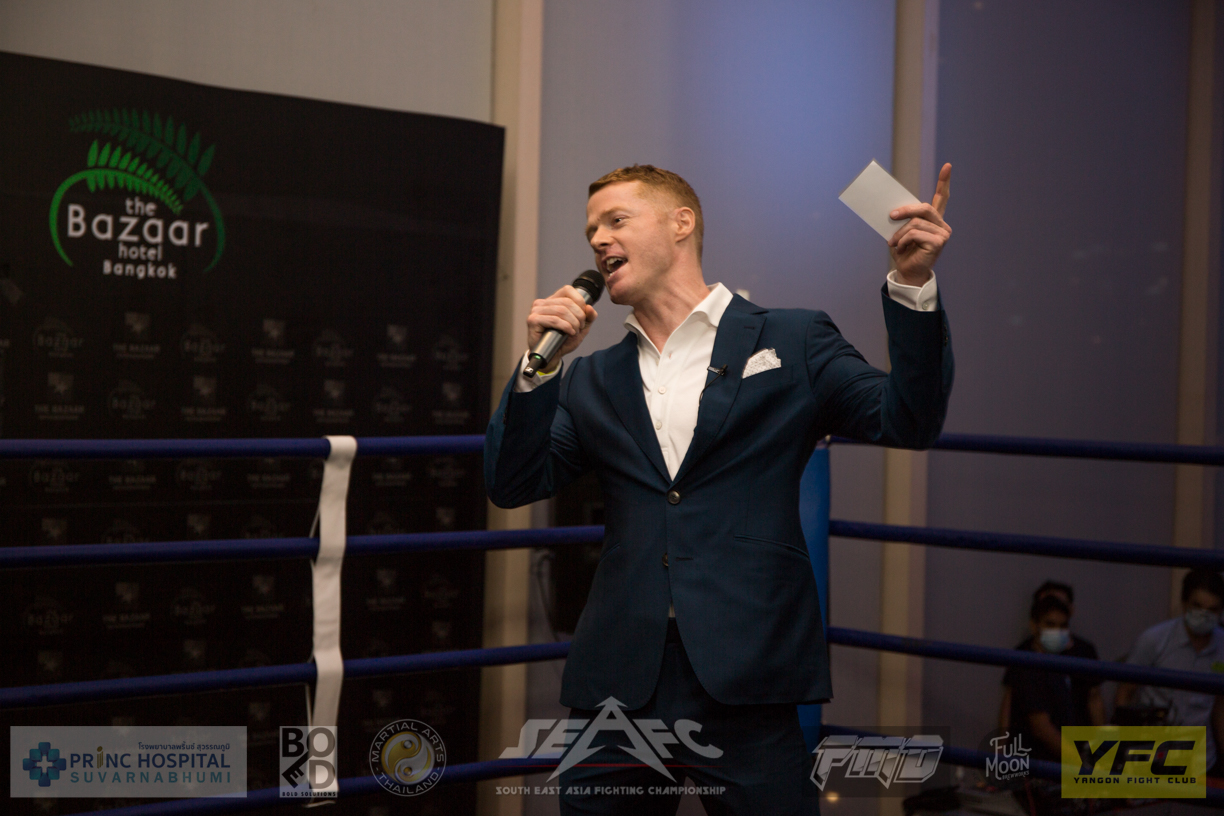 Mark Abbott in the ring announcing the first fight at SEAFC FN2